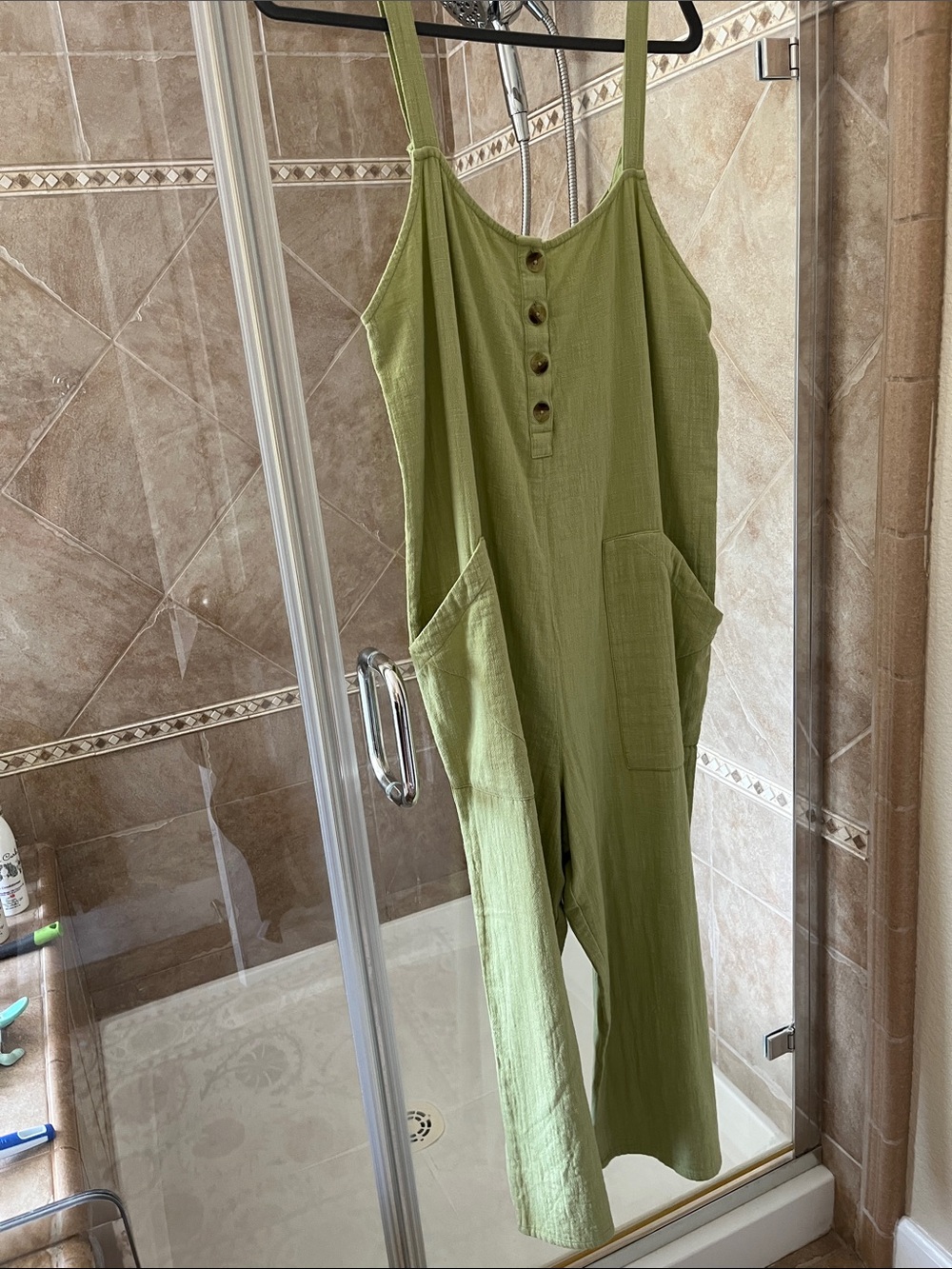 Billabong Olive Green Button-Front Strap Jumpsuit